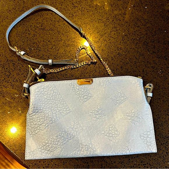 Authentic RARE Burberry Signature Grain Calfskin Peyton Crossbody Celadon Blue - Picture 3 of 13